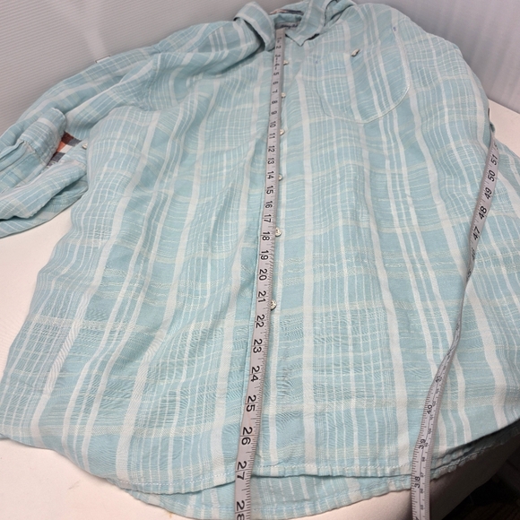 Tommy Bahama Long Sleeve Linen Flip Cuff Shirt Sea Green Plaid Men's Size L - Picture 9 of 9
